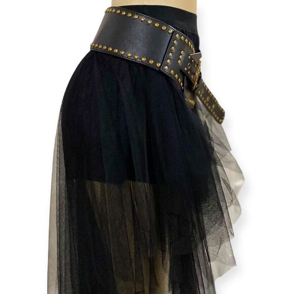 Black Leather Corset Wide Studded Buckle Strap Statement Belt NEW - Picture 4 of 4